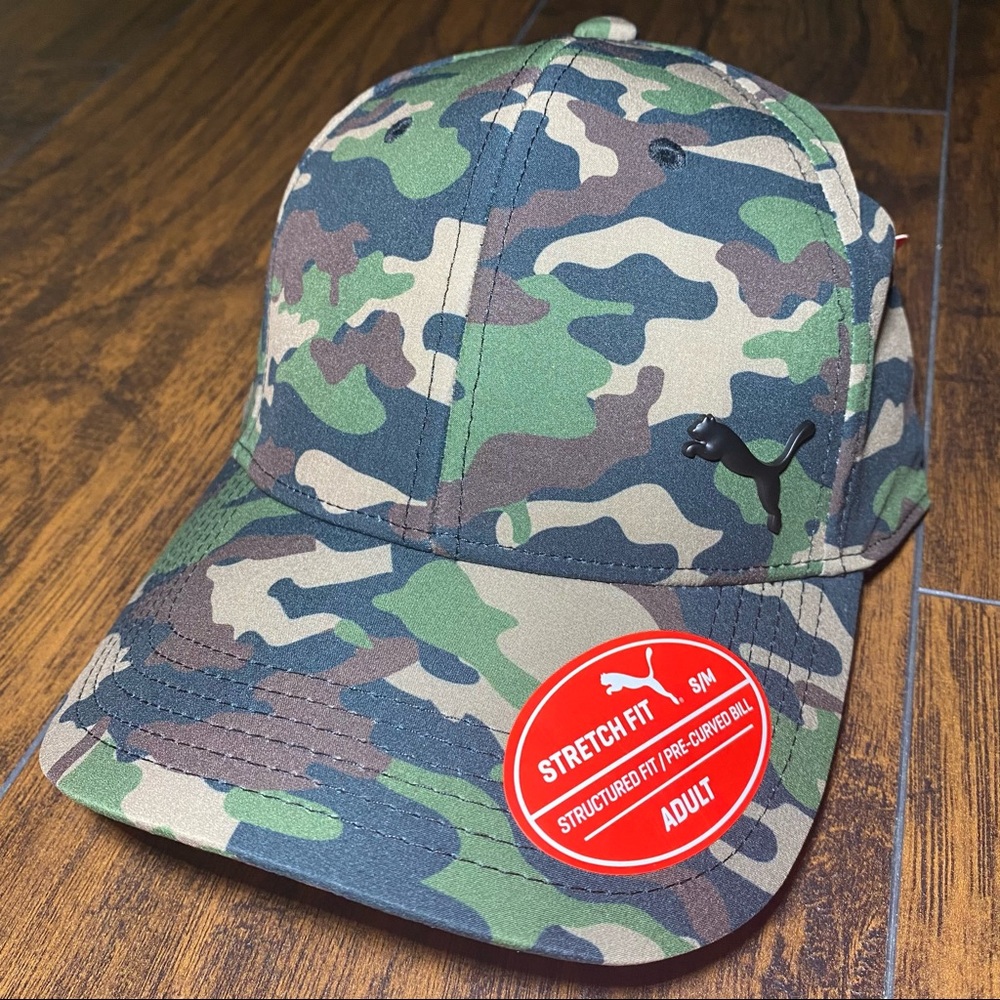 Puma Army Camouflage Baseball Hat S/M Stretch Fit